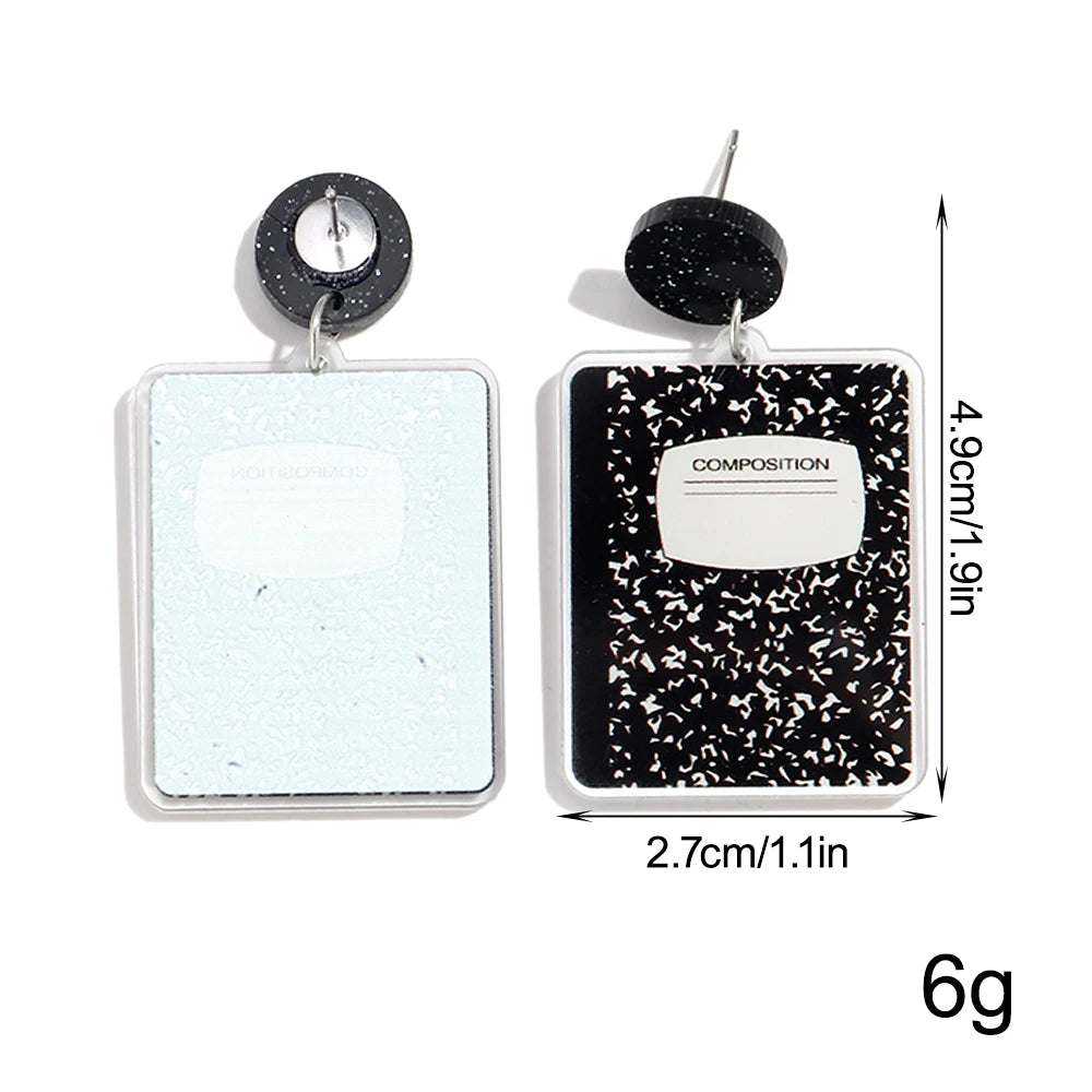 Creative Acrylic Notebook Dangle Earrings for Women Funny Geometric Drop Earring Party Jewelry Gifts