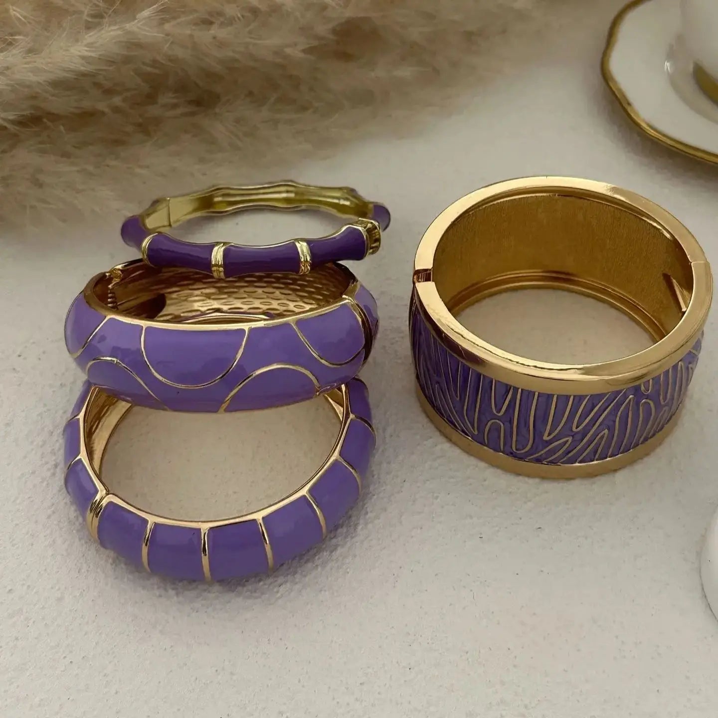 KMVEXO Irregular Purple Color Dripping Oil Zinc Alloy Enamel Bangles Geometric Wide Cuff Spring Bracelets For Women Jewelry ﻿