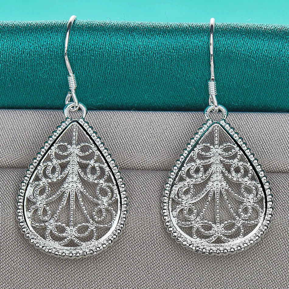URMYLADY 925 Sterling Silver Water Drop Hollow Plant Earrings For Women Wedding Engagement Party Fashion Jewelry