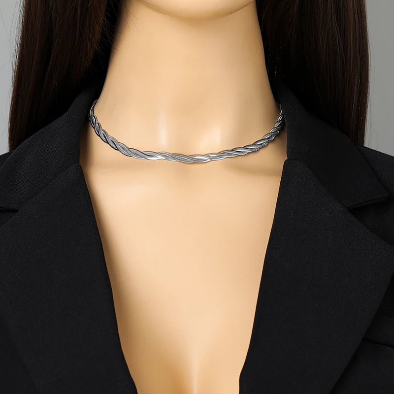 EILIECK 316L Stainless Steel Metal Cross Woven Chain Necklace Bracelet Set For Women Fashion Statement Waterproof Jewelry Gift
