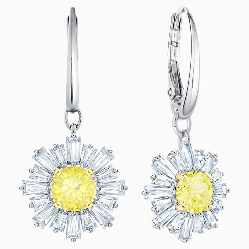 2026 New Trend Original Luxury Crystal Set Charm Yellow Pink Blue Flower Crystal Pendant Fashion Necklace Earring Gift for Women