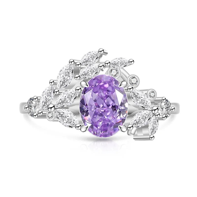 925 Sterling Silver Ice Flower Cut Jadeite Ring with Zircon Inlay - Super Sparkling Ring for Women