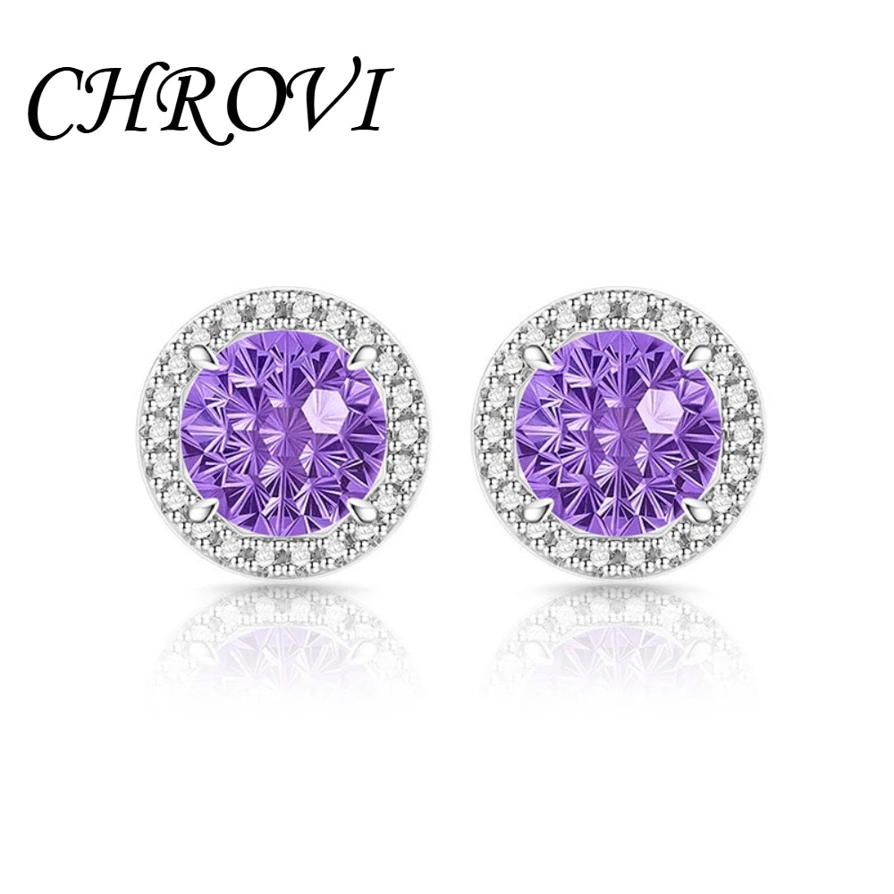Exquisite 925 sterling silver gemstone-cut princess round earrings with ultra-shiny high-carat diamonds.