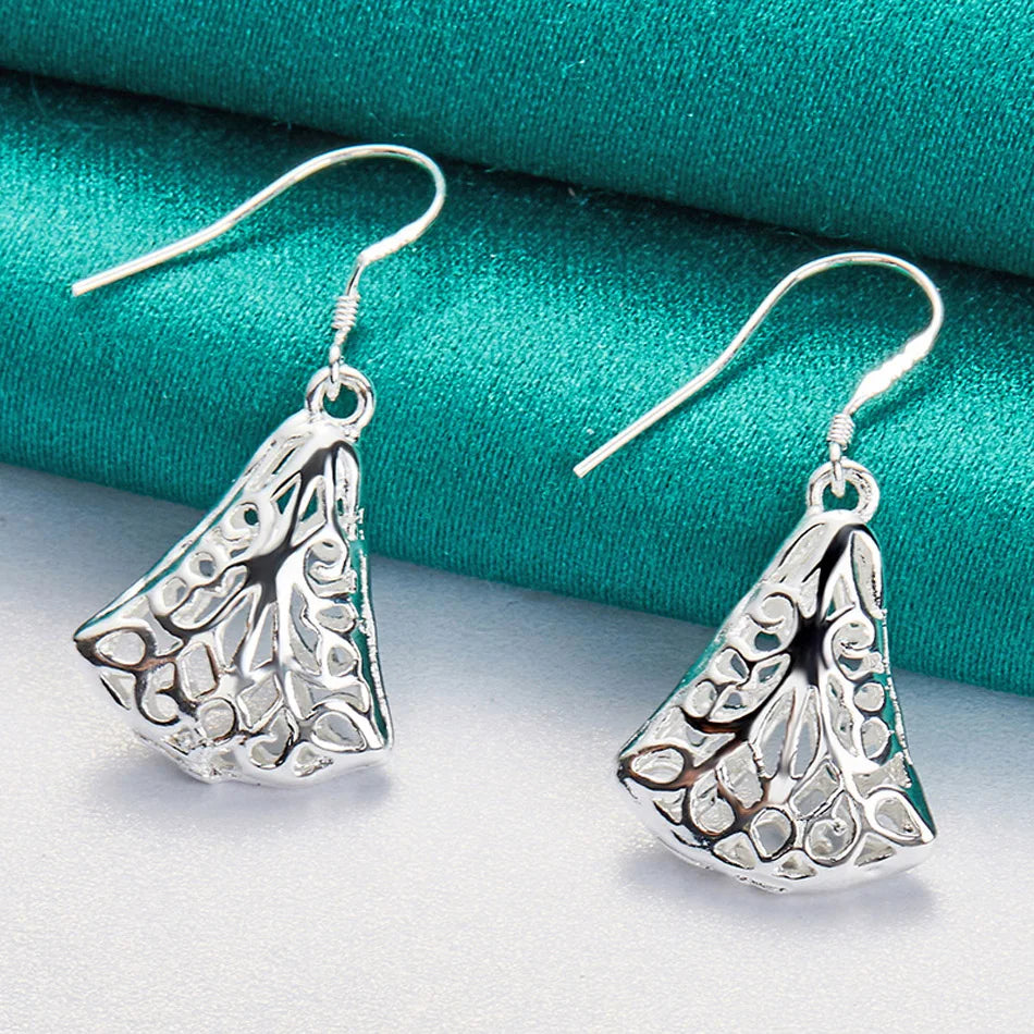 URMYLADY 925 Sterling Silver Hollow Sector Earrings For Women Wedding Party Fashion Charm Jewelry