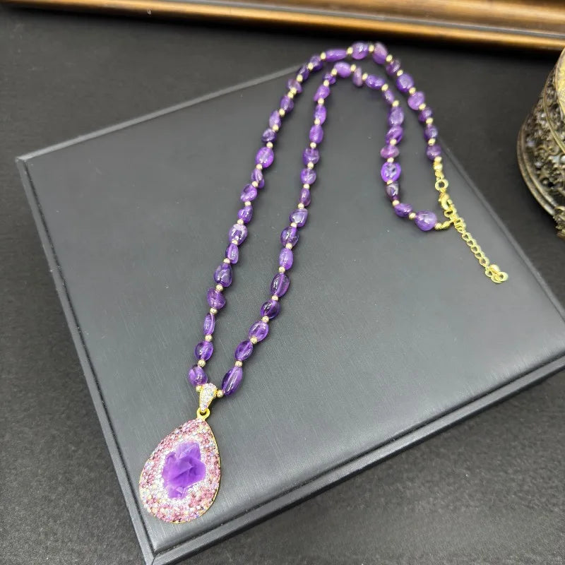 NISHIZAWA Amethyst Earrings for Women Turkish Style Geometric Vintage Jewelry Light Luxury Fashion Elegant Aretes De Mujer