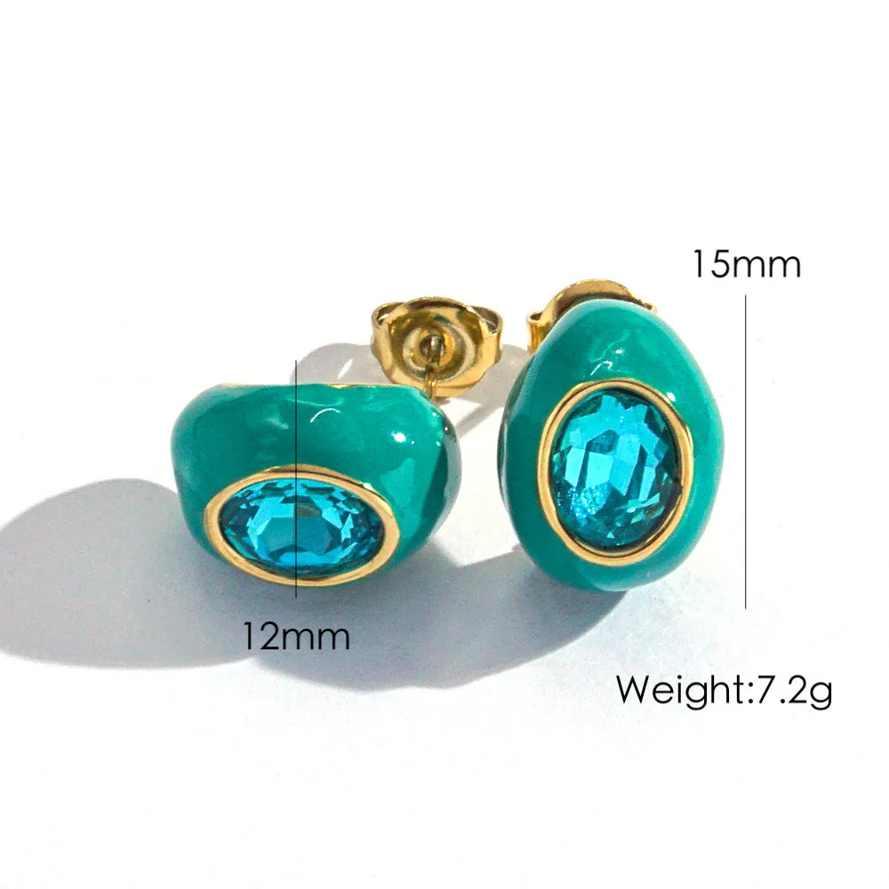 CARLIDANA High Quality Gold Plated Waterdrop Enamel Stud Earrings Jewelry Bridal Wedding Zircon Stone Earrings For Women