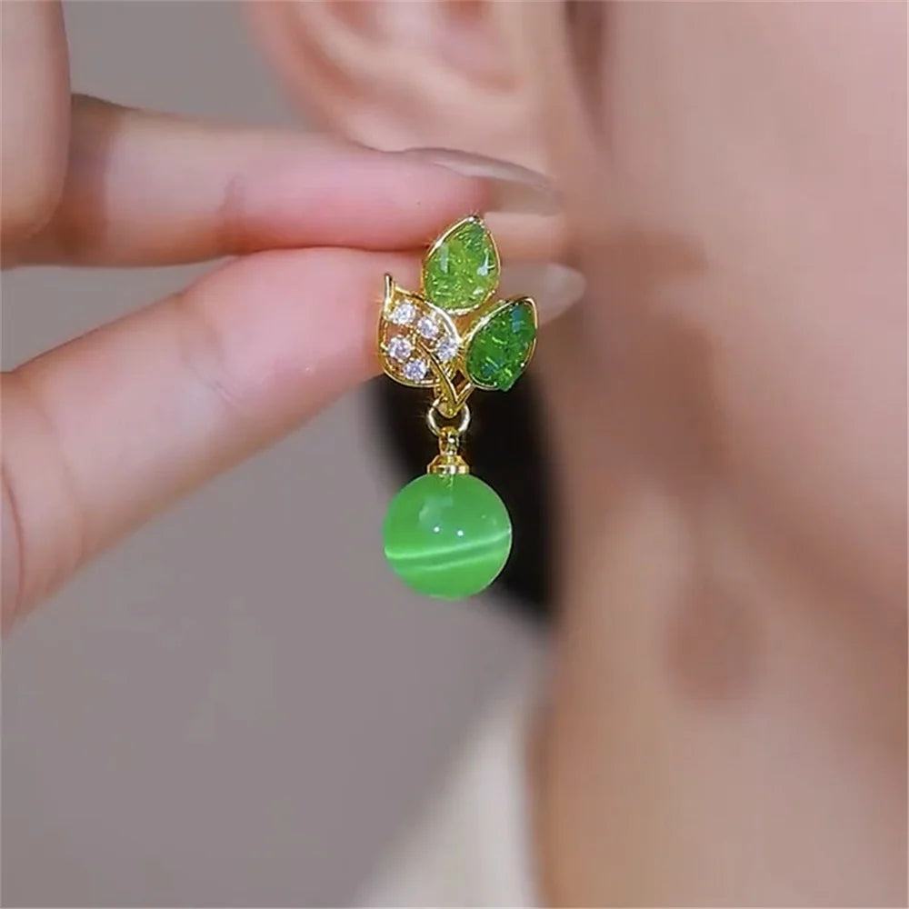 Female Gold Color Small White Green Zircon Stone Stud Earrings Lovely Bridal Wedding Jewelry For Women
