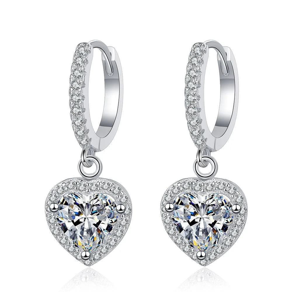 JOIAS HOME S925 Sterling Silver Classic Heart-shaped 1CT D Moissanite Stud Earrings  Women's New Minimalist High-end  Jewelry