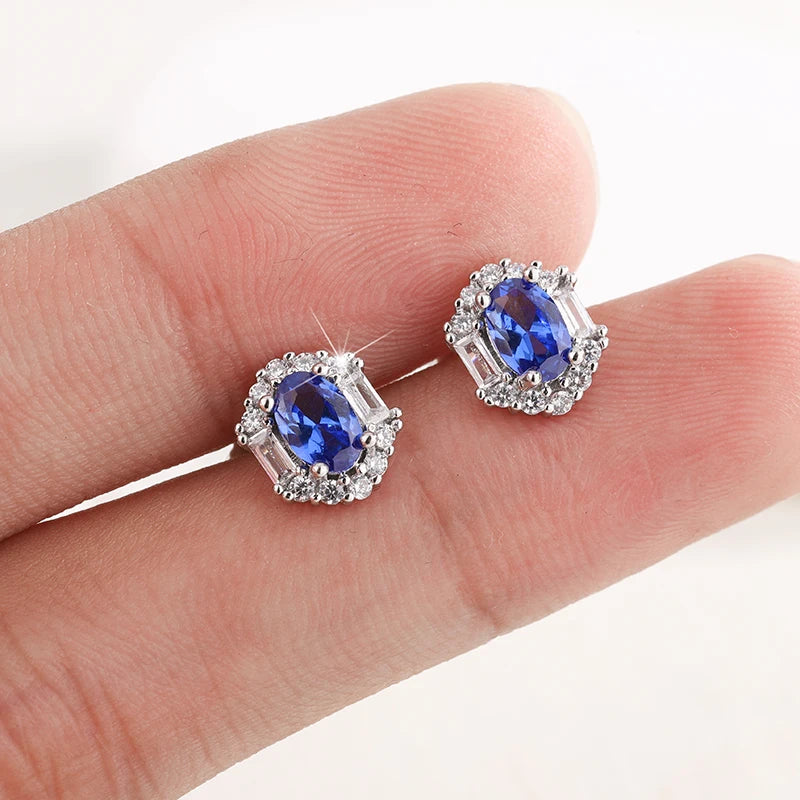 S925 Sliver Plated New Fashion Sapphire Prong Earring For Ladies-High Quality Jewelry Wedding Party Gift