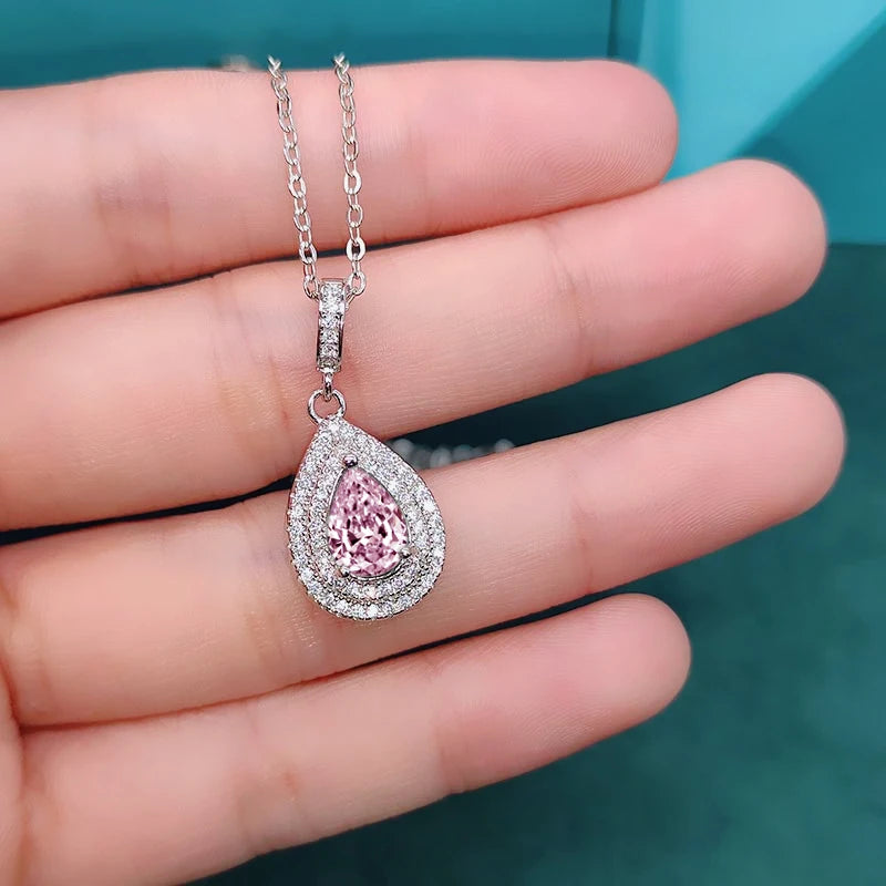 Huitan Women Pendant Necklace Water Drop Design Versatile Fashion Party Daily Inlaid Shiny CZ Silver Color Accessories Jewelry