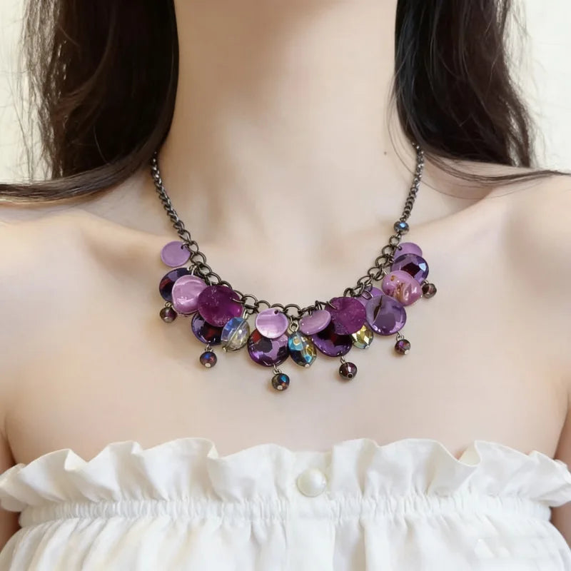 NISHIZAWA Y2k Purple Necklaces for Women Tassels Vintage Chokers Jewelry Beach Style Fashion Collares Para Mujer
