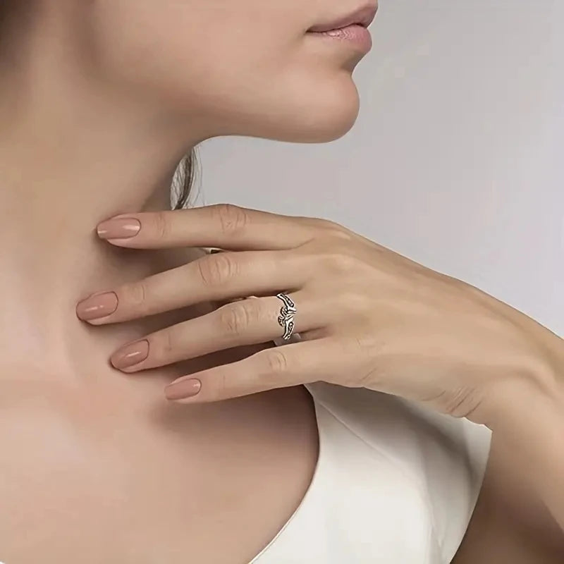 Huitan Foots and Wing Shaped Aesthetic Mother's Day Gift Rings Charming Silver Color Accessories Metal Chic Jewelry for Mom