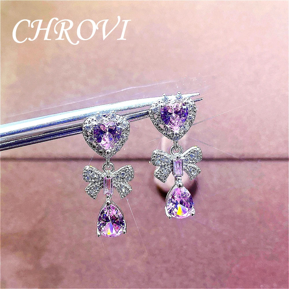 Sweet 925 Sterling Silver Elegant Earrings - Super Beautiful Crystal Retro Bow-Shaped Stud Earrings, Fresh and Chic.