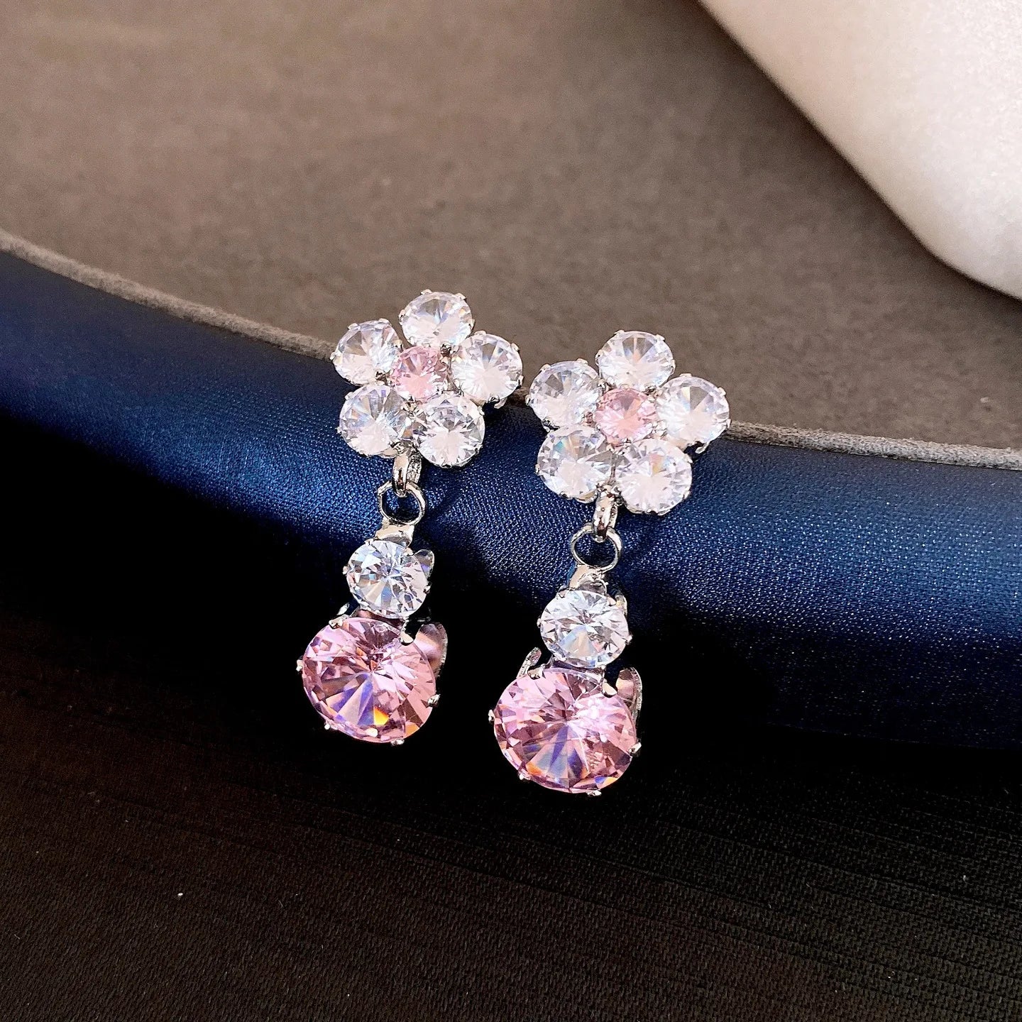 2 Pcs Reteo Flower Rhinestones Chokers Necklaces for Gathering Bling Color-block Dangle Earrings Banquet Anniversary Set H