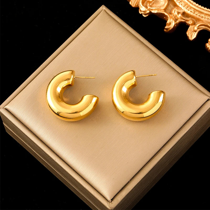 EILIECK 316L Stainless Steel Geometric Loops Dangle Earrings For Women New 18K Gold PVD Plated Ear Stud Water-resistant Jewelry