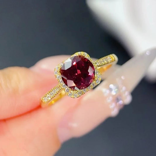 Real Natural Pyrope Garnet Ring with Free Jewelry Certificate 7mm 1ct Garnet 925 Silver Ring with 3 Layers 18K Gold Plating