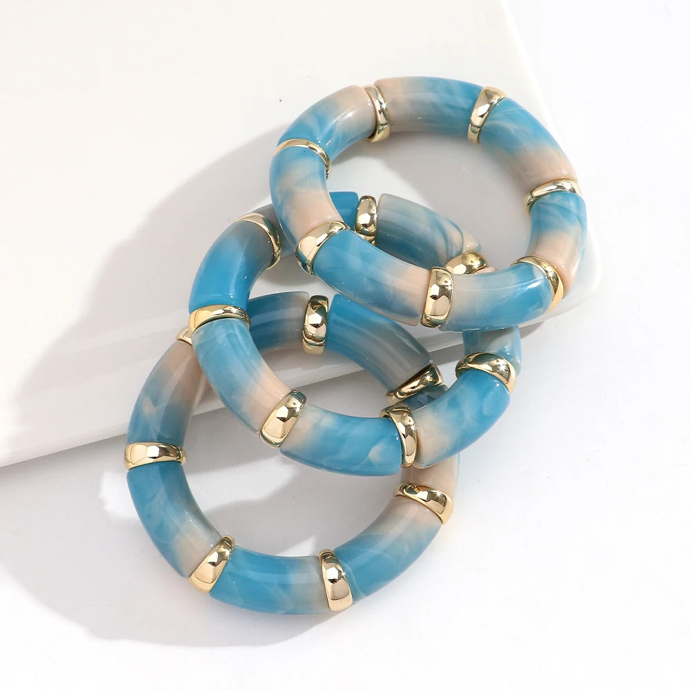 New Acrylic Thick Tube Bead Bracelets Set Fashion Geometric Bamboo Beaded Bangle Bracelets Jewelry Gifts Accessory