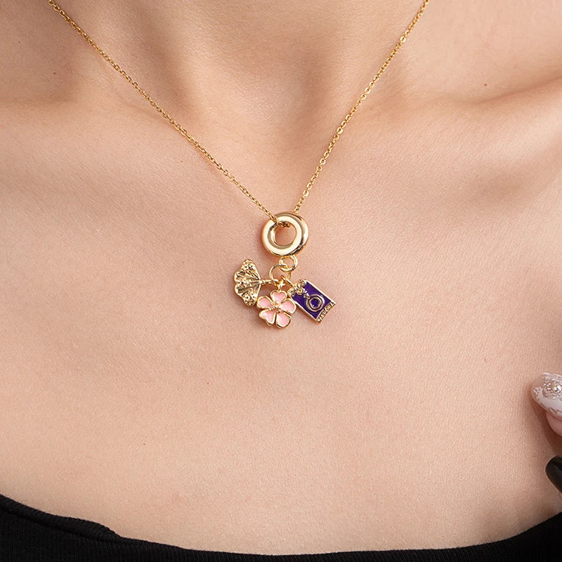 ANENJERY 316L Stainless Steel Flower Butterfly Shell Pendant Necklace For Women Delicate Elegant Fashion Jewelry Gifts Wholesale