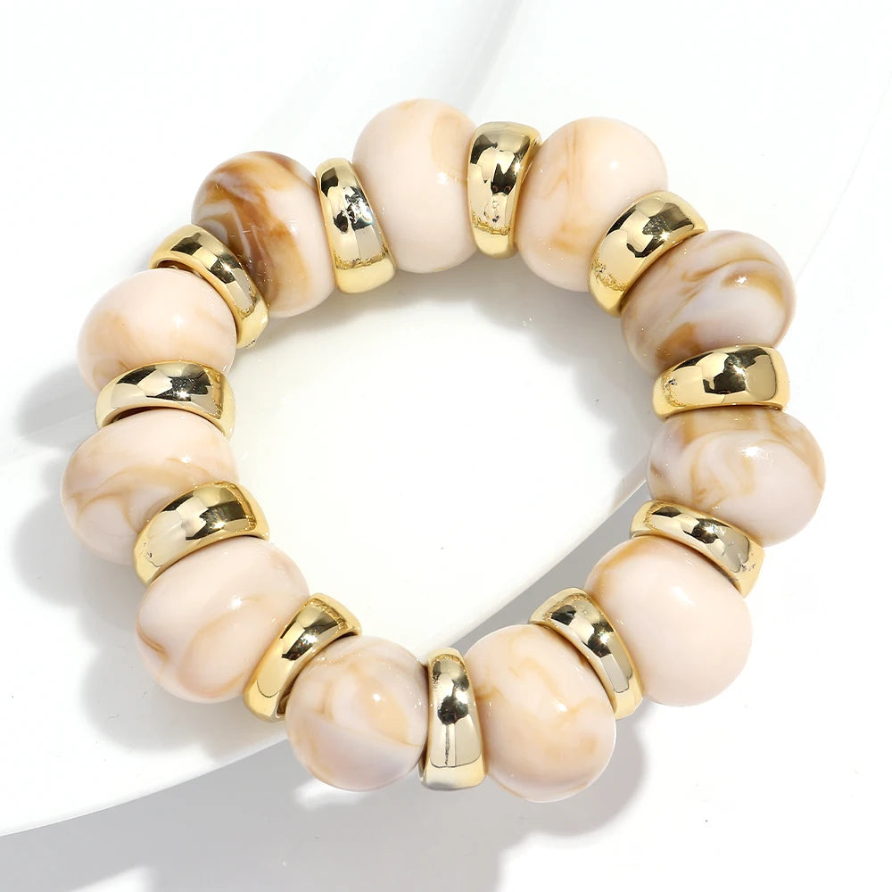 Trendy Acrylic Irregular Round Beads Elastic Bracelets Bangle Bohemian Big Resin Geometric CCB Beaded Bracelet Jewelry for Women