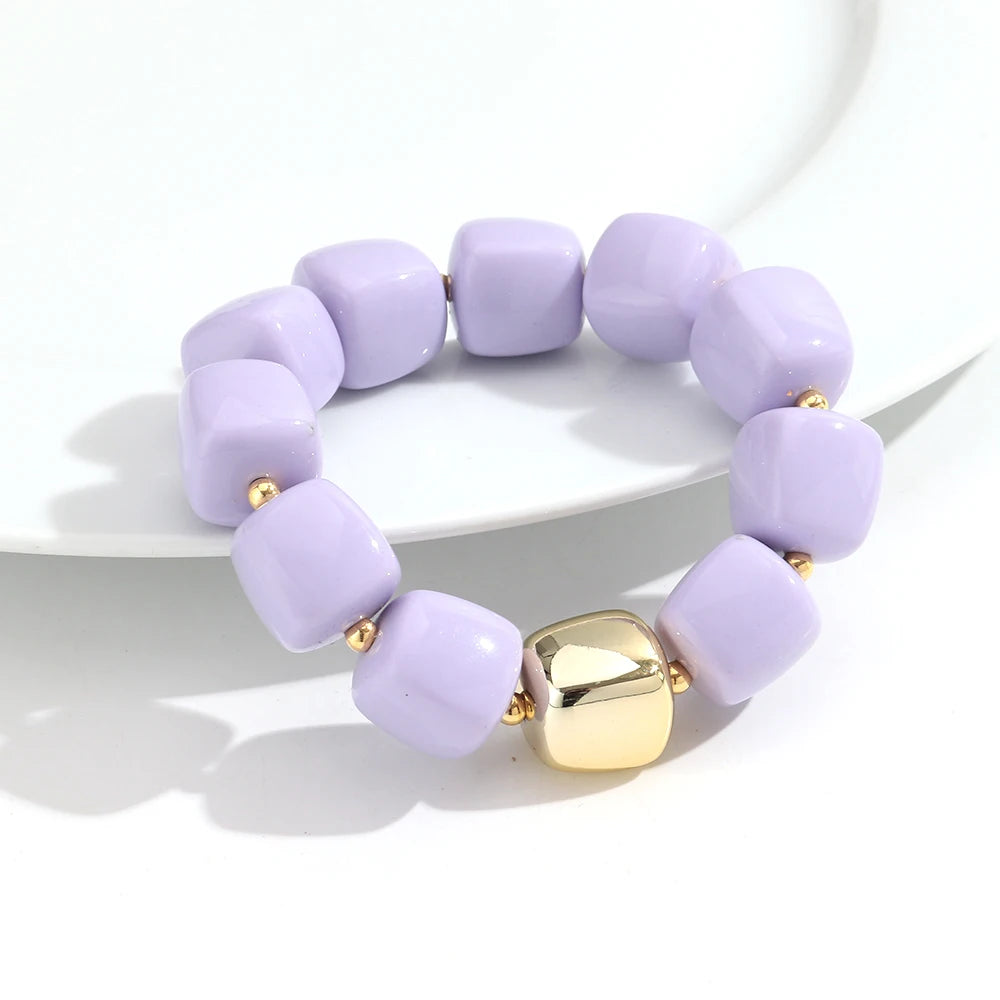 Trendy Colorful Square Beads Elastic Bangle Bracelets New Resin Geometric Beaded Stackable Bracelet 2026 Spring Summer Jewelry