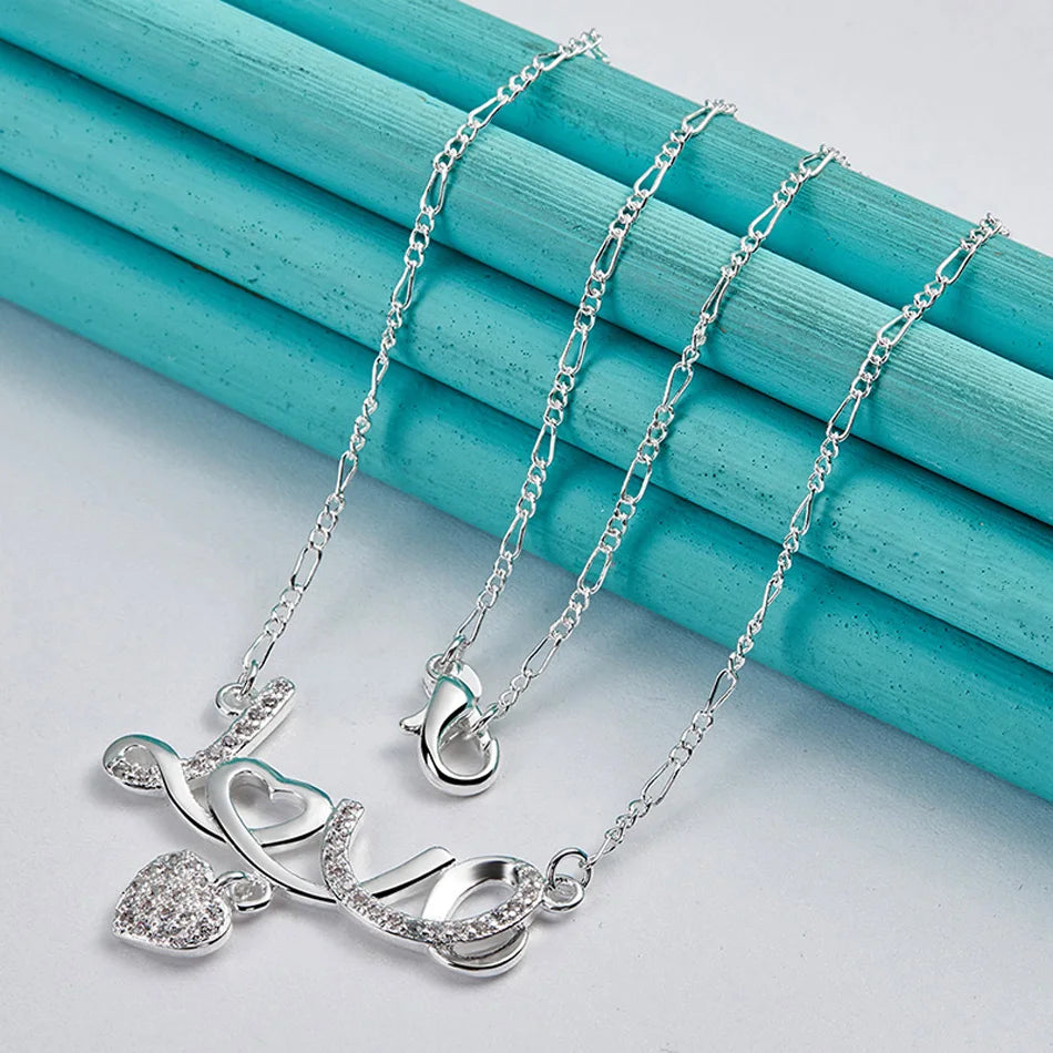 URMYLADY 925 Sterling Silver LOVE Heart Pendant Necklace For Women Wedding Party Gift Fashion Charm Jewelry