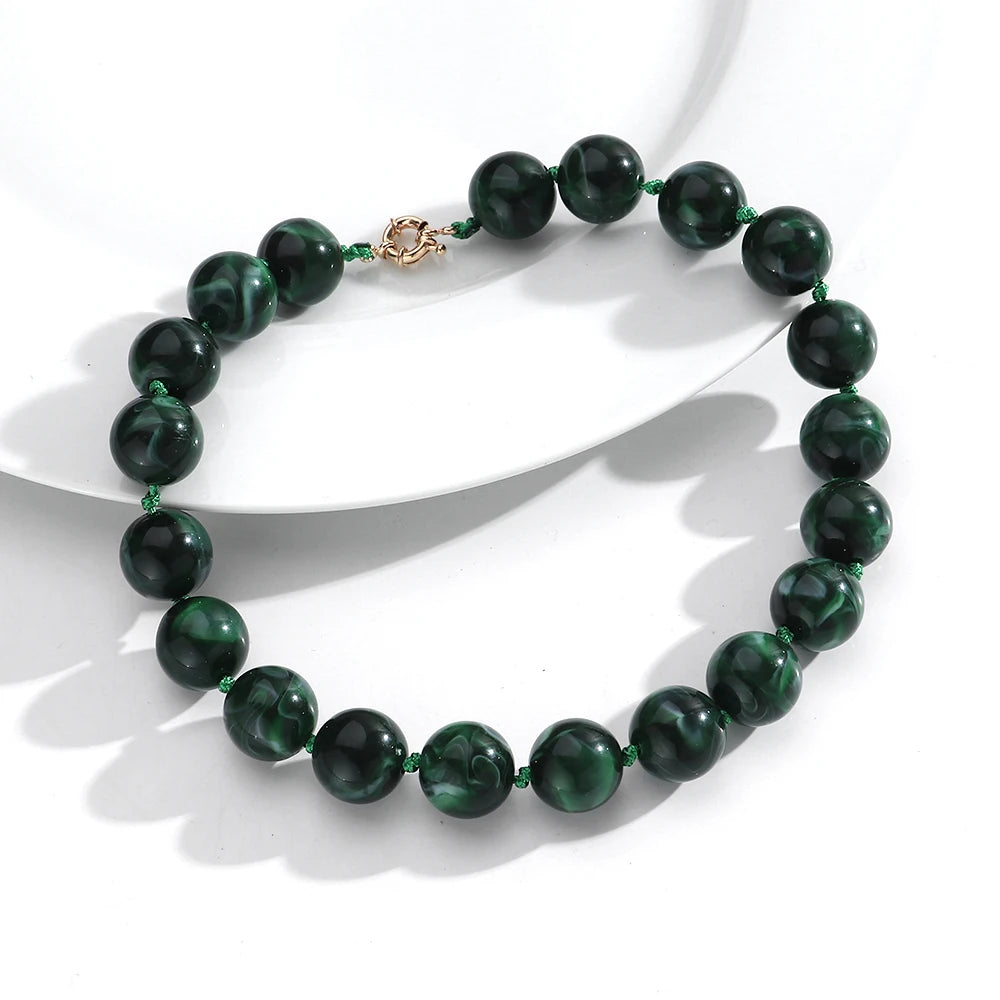 Trendy Multicolor Big Round Beads Choker Necklace for Women Acrylic Geometric Beaded Handmade Knot Necklaces Jewelry Gifts