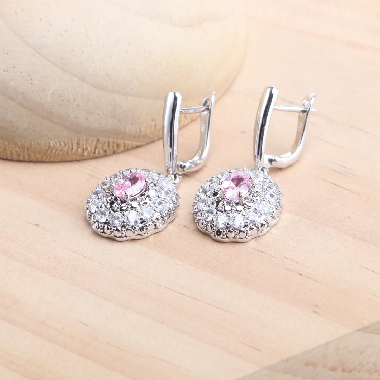 925 Silver Bridal Jewelry Sets For Women Pink Zircon Earrings Rings Pendant Wedding Necklace Set