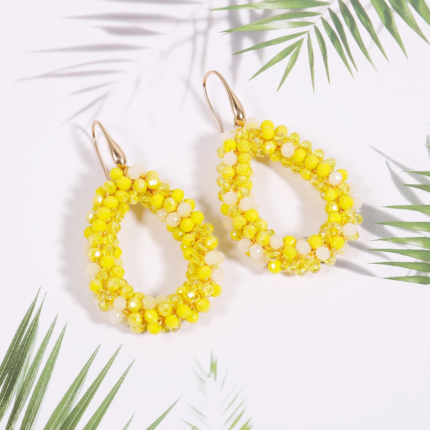 Badu Mixed Color Beaded Dangle Earrings for Women Boho Handmade Crystal Faceted Beads Teardrop Earrings Fashion Jewelry Gifts