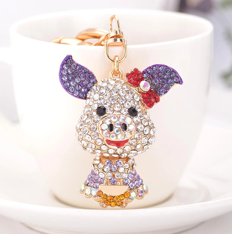 EASYA Cute Pig Shape Keychain Bag Key Ring Kawaii Anime Vintage Metal Crystal High-end Luxury Ladies Charm Jewelry gifts friends