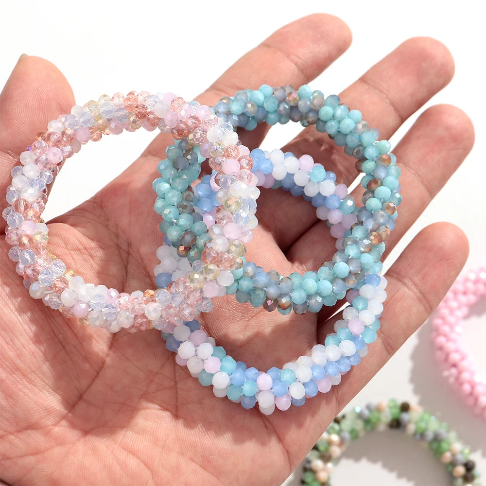 Sweet Rhinestone Round Beads Elastic Bangle Bracelets Fashion Stackable Geometric Stretch Bracelets Women Jewelry Gifts