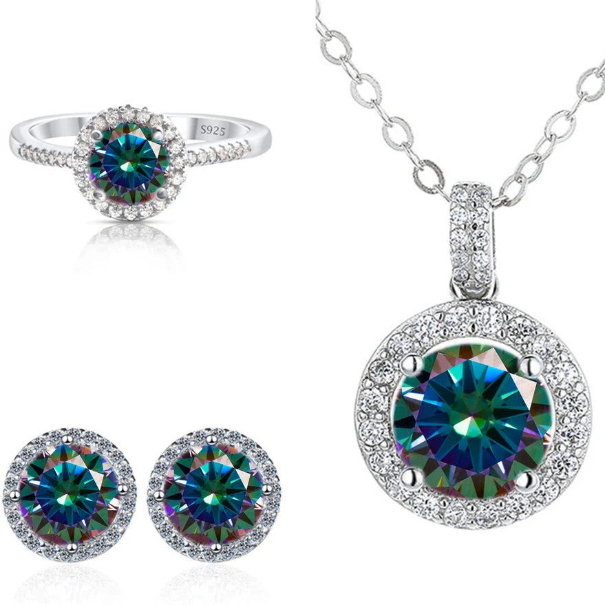 Real Round 6.5mm Moissanite Jewelry Set 925 Sterling Silver Sparking Ring Earring Pendant Necklace For Women Bridal Gift
