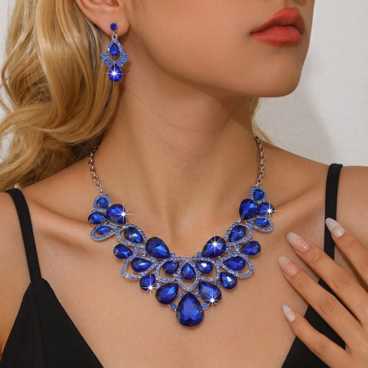 Sparkling Noble Hollow Water Drop Necklace Earrings Women's Evening Formal Dress Set Theme Party Matching Jewelry