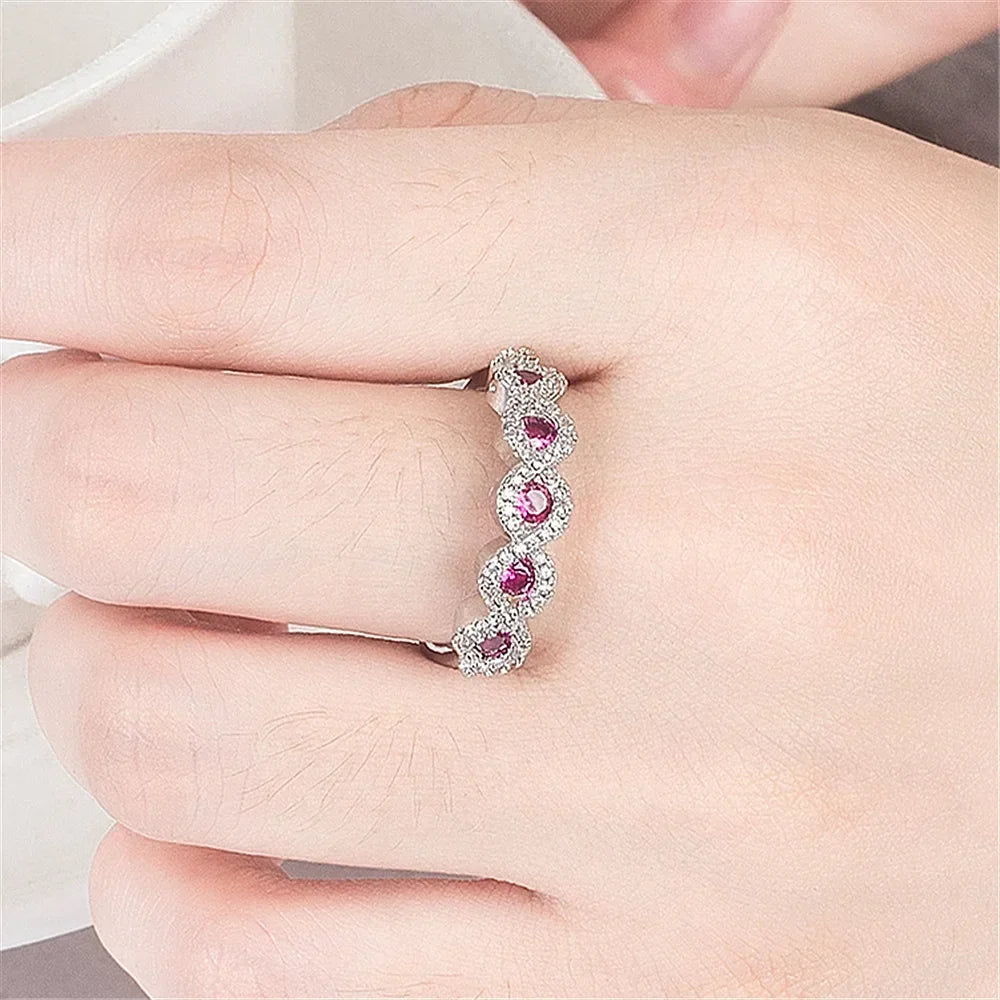 Elegant Wedding Bands Ring Jewellery Women Anillos Mujer with AAA Rose Red Cubic Zirconia Stone 925 Sterling Silver Ring Gifts