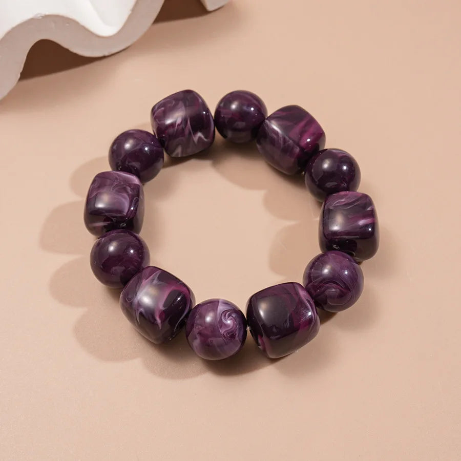 Acrylic Irregular Square Round Beaded Bracelets for Women Multicolor Bohemia Geometric Handmade Bangles Couple Jewelry Travel C