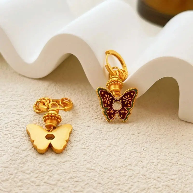 Vintage Butterfly Shaped Earrings, Exquisite and Compact, Vintage Cute Short Style Ins, New Chinese Style Earrings, Give as a Gi