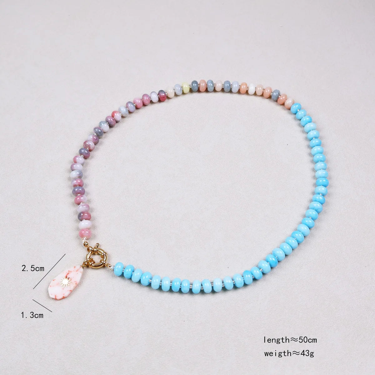 Colorful Natural Stone Beaded Pendant Necklace with Gold Color Star Boho Handmade Beads Choker Summer Beach Vacation Jewelry