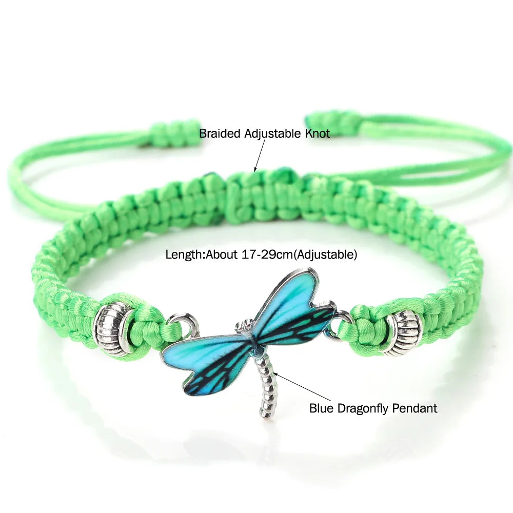 Bohemia Hand Weave Bracelets For Women Men Blue Dragonfly Pendant Bracelets Friendship Couples Bangles Female Boho Jewelry Gifts