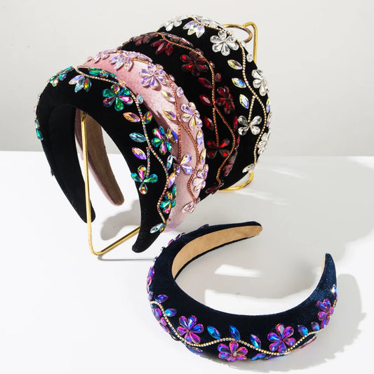 Cross border super sparkling diamond headbands for women in Europe and America, featuring Baroque diamond inlaid velvet headpiec