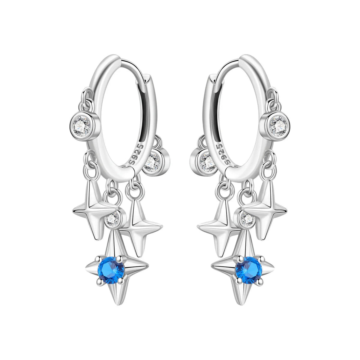 Orstarry 925 Sterling Silver Sparkling Blue Zircon Star Drop Earrings Women Earrings Charm Fashion Versatile Party Jewelry Gifts