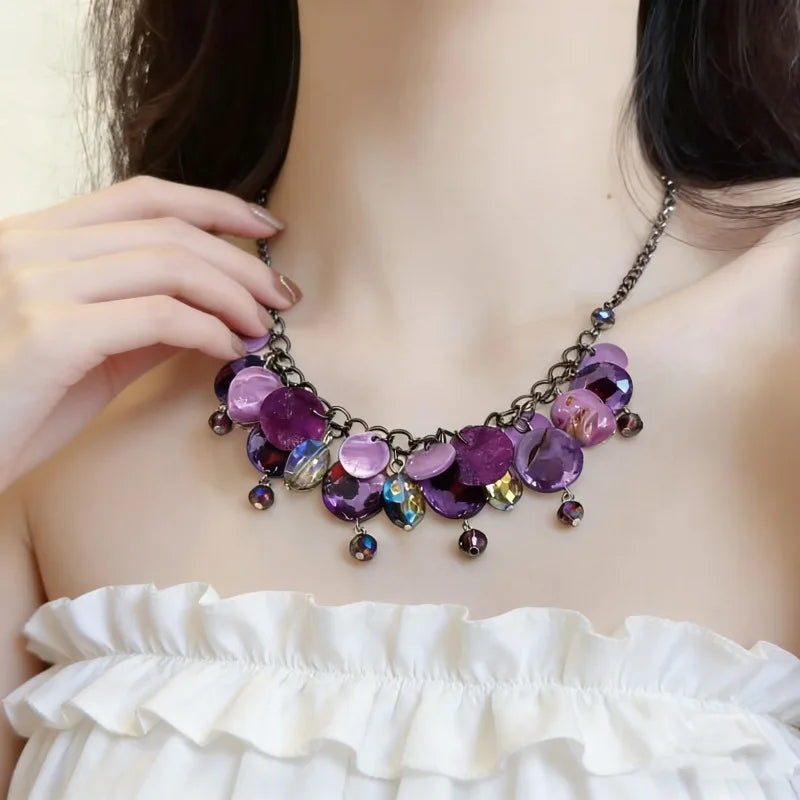 NISHIZAWA Y2k Purple Necklaces for Women Tassels Vintage Chokers Jewelry Beach Style Fashion Collares Para Mujer