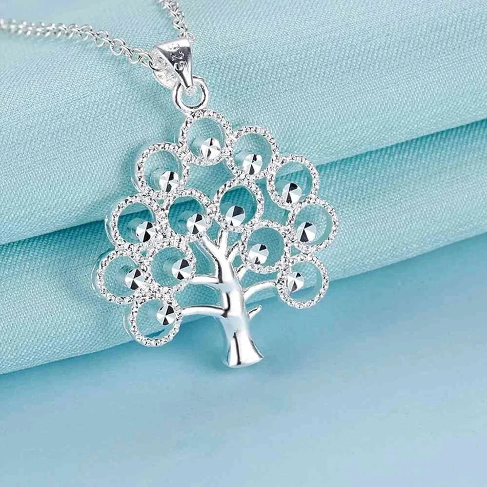 URMYLADY 45cm 925 Sterling Silver fine tree Pendant Necklace For Women Fashion charms Christmas gifts party Wedding Jewelry