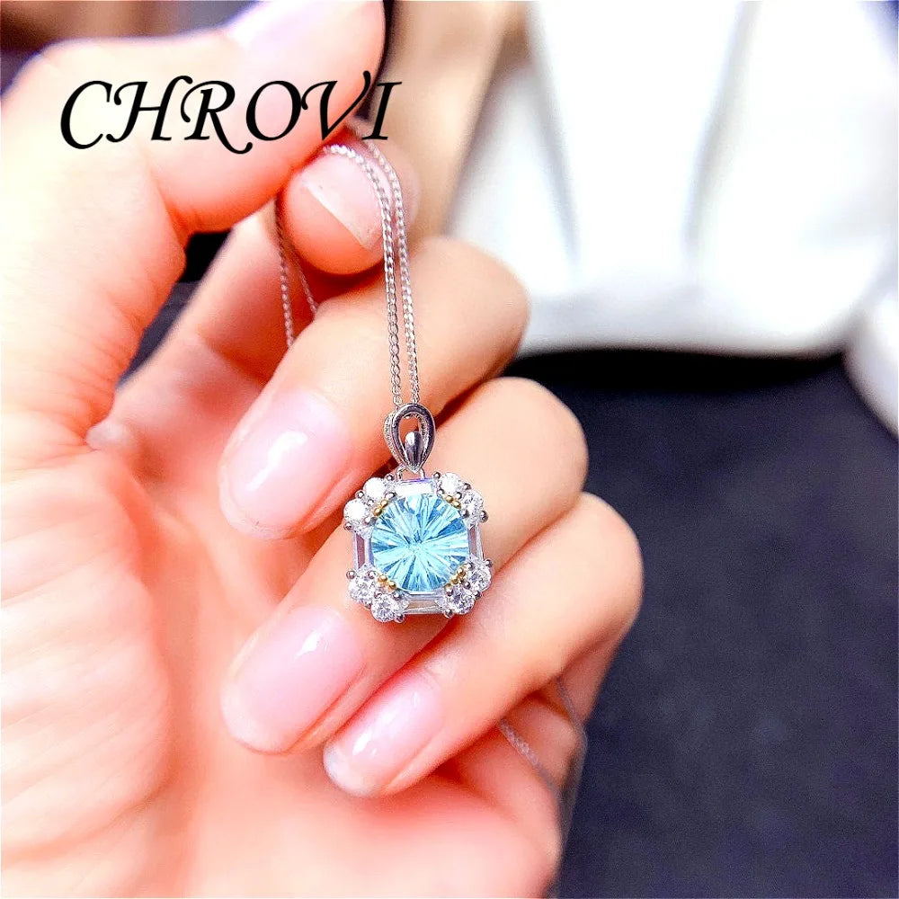 Light luxury 925 sterling silver popular diamond ring blue topaz ring pendant earring set， jewelry for women