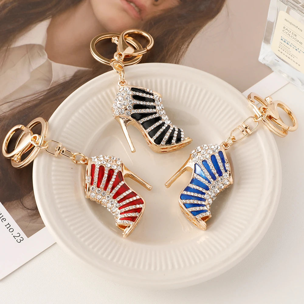 2024 New Sparkling Crystal Luxury Women's High Heels KeyChain Bag Pendant Souvenir Gift Car Key Ring