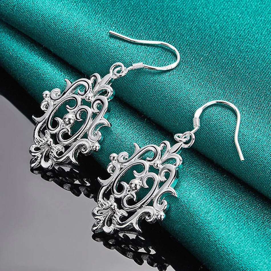 URMYLADY 925 Sterling Silver Hollow Flower Earrings Eardrop for Women Fashion Wedding Engagement Charm Jewelry