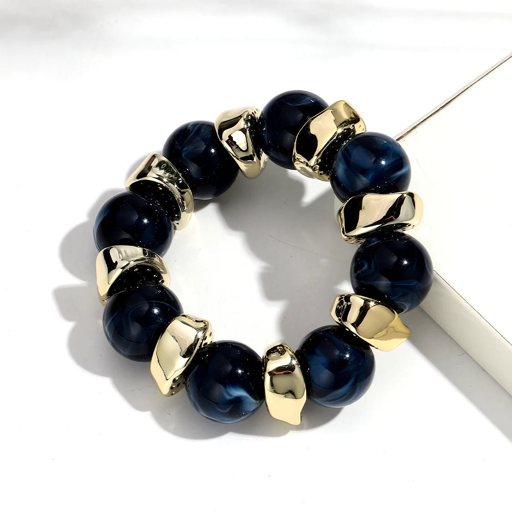Trendy Acrylic Geometric Round Beads Stretch Bracelets for Women Fashion Irregular CCB Beaded Bangele Bracelet Jewelry Accessory