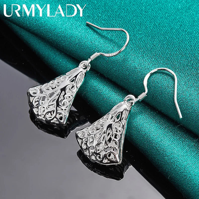 URMYLADY 925 Sterling Silver Hollow Sector Earrings For Women Wedding Party Fashion Charm Jewelry