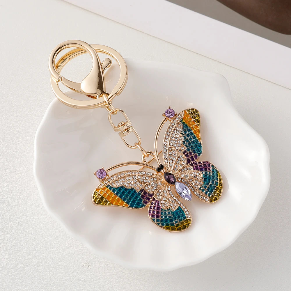 EASYA 2024 New Butterfly Keychain Collection Rhinestone Crystal Inlaid Car Pendant Handicrafts