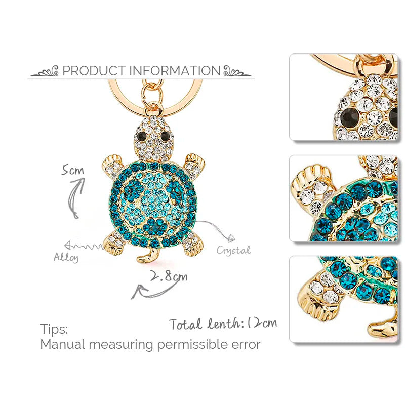 Dalaful Novelty Crystal Rhinestone Tortoise Keyrings Key Chains Holder For Car Purse Bag Pendant Buckle Fashion Keychains K233