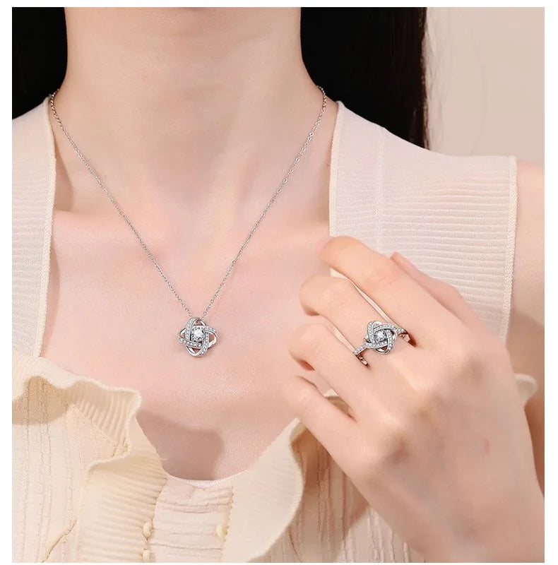 925 Sterling Silver Set High Quality 5A Zircon Necklace Earring Ring Chain Fashion Jewelry For Women Wedding Birthday Gift