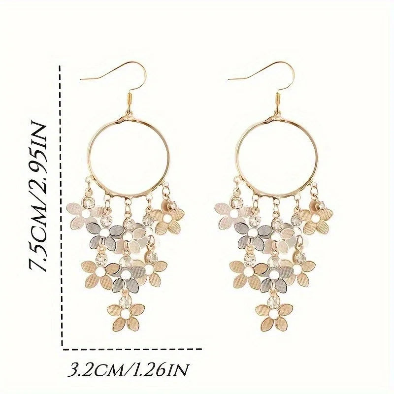 1 Pair of Bohemian Elegant Floral Fringe Pendant Earrings, Suitable for Daily and Wedding Occasions, Suitable for All Seasons